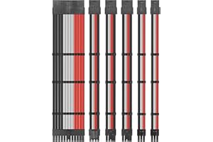 upHere Sleeve Extension Power Supply Cable Kit, Power Supply with Extra-Sleeved 24-PIN 8-PIN 6-PIN 4+4 PIN-Red/White/Black with Cable Combs(11.8 inch/ 30CM)