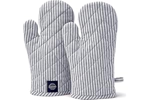 ‎ENCASA XO Encasa XO Long 18x30 cm Oven Microwave Hand Gloves Mitts (2 pc Set) for Kitchen Cooking & Baking - Heat Resistant, Thick & Safe, Protection of Hands from Hot Utensils, Grill - Ticking Marineblau