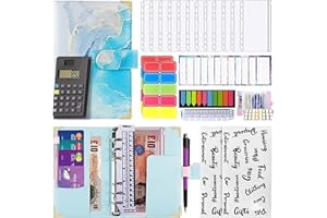 OAKLEYS OAK 32Pcs Budget Binder with Calculator, Leather Money Saving Wallet, Budget Planner, Budget Binder A6 Notebook, Money Organizer with 6 Holes Ring Binder, 12 Budget Sheets, Sticker Included (Blue)