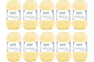 Gründl Cotton Fun fil à tricoter/ fil à crocheter (fil doux en 100% coton, certifié OEKO-TEX, 50 g/115 m, taille d'aiguille : 3-4, 1 pelote à 50 g), jaune pastel