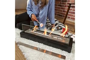 TriHome Tabletop Fire Pit, Portable Stainless Steel Table Top Firepit Bowl, Fireplace for Patio&Backyard Decor, Bioethanol Fire Place, Indoor&Outdoor S'mores Maker, Housewarming Gift, Medium, Black