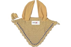 NASX SPORTS Diamante Crystal Horse Fly Hood Veil Ear Bonnet Flyveil Cotton Crochet Handmade Glitter (COB, Tan)