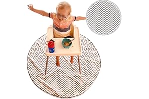 Babycurls Large High Chair Baby Splash Mat 130cm Kitchen Floor Covering Protector Waterproof & Anti Slip for Under Highchair to Catch Food from Messy Toddlers and Kids at Feeding Time - Grey Chevron