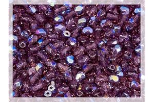 ‎BOHEMIA CRYSTAL VALLEY 100pcs of Faceted Fire Polished Pressed Czech Glass Beads 4mm (0.16in), Amethyst AB Violet Purple 20060-28701 BCV