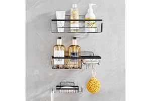 DAMAI Estanteria Baño Sin Taladro Estante Ducha Acero Inoxidable Estantería Baño Jabonera Organizador Ducha 3 Piezas Negro