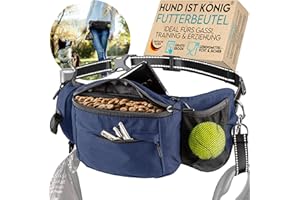 HUND IST KÖNIG Sac à friandises pour chien - Friandises et accessoires pour chien - Sac banane robuste pour chien - Avec distributeur de sacs à déjections canines, compartiment pour téléphone portable