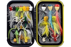 YAZHIDA Fly Fishing Flies Kit Fly Assortment Trout Bass Fishing with Fly Box, with Dry/Wet Flies, Nymphs, Streamers,Fly Poppers (pop24)
