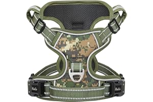 HEELE Uprząż dla psa, uprząż zapobiegająca ciągnięciu, oddychająca regulowana kamizelka, trwała, odblaskowa, łatwa do założenia, uprząż kamuflażowa dla małych, średnich i dużych psów, zielona moro