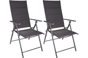 BRUBAKER Set de 2 Sillas de Jardín Riva - Respaldo Alto Plegable - Respaldo Regulable en 7 Posiciones - Sillas Plegables - Resistentes a la Intemperie - Gris Plateado