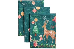 Maison d' Hermine Kitchen Towels Set of 3 100% Cotton 70 CM x 50 CM Reusable Cloth Tea Dish Towels Absorbent with Hanging Loop for Kitchen Dining Christmas Decorations (Hygge Christmas)