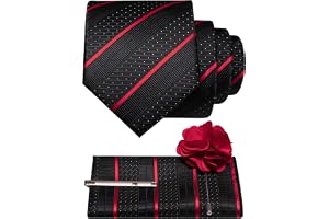 JEMYGINS Svart randig prickig slips set män polyester elegant näsduk slipsklämma blomma business bröllop flerfärgad