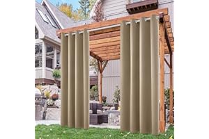 ‎DECONOVO Deconovo Blickdicht Gardinen mit Ösen Outdoor Vorhang Wetterfest Outdoorvorhänge Terrassen Sichtschutz Wasserdicht Sonnenschutz Vorhänge für Balkon Pavillon, 245x132 cm(HöhexBreite), Taupe, 2er Set