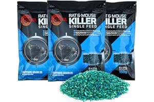 Ratkil Rat & Mouse Grain Bait (18 x25g) Fast Acting, All Weather, Single Feed Bait Sachets | Strongest Maximum Strength Grain For Pest Control (3 Packs)