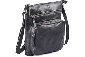 Cochoa women Crossbody Real Leather Triple Zip Bag, Purse, Travel Bag (Black)