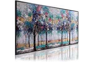 DekoArte - Handgemalt Leinwand Bild Natur 140x70 cm PASTELLFARBENE BLUMEN