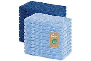 Lavea Elena Lot de 20 Gants de Toilette 15 x 21 cm – Gants de Toilette absorbants et Doux en 100% Coton éponge – Gants de Toilette lavables et résistants – Bleu Dauphin et Bleu Roi