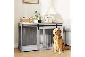 PawHut Dog Crate Furniture, Heavy Duty Dog Cage with Barn Door for Extra Large Breeds, End Side Table Pet Kennel with Removable Cushion for Indoor Use, 118 x 60 x 73 cm, Grey