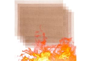 OSVINO Beige BBQ Grill Mesh Mat 5 Pack Non-Stick Reusable Grill Mats 40x30cm Outdoor Barbecue Baking Accessories Works on Gas Charcoal Electric Grill for Grilling Meat, Fish, Steak, Vegetables