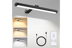 CANMEIJIA Picture Lights for Wall, 4000mah Battery Operated Wall Lights with Remote, Black Wireless Picture Light Rechargeable, 17.12in, Rechargeable Wall Lights Indoor, Dimmable & 3 Color Temps