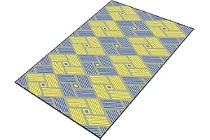 NEEZ Tappeto da Esterno Impermeabile - Antisabbia Plastica Coperta per Picnic, Mare, Campeggio, Terrazzo, Giardino e Balcone - 150x210 cm, Tappeto Giallo e Blu