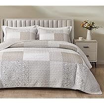 Set Trapunta King Size Chezmoi Collection Adrian - 3 Pezzi Patchwork A Quadri, 100% Cotone Lavato, Leggera Per Tutte Le Stagioni - 5