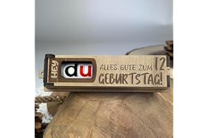 Urhome Geschenkbox Alles Gute zum 12. Geburtstag mit Duplo Schokoriegel - Überraschung Holzbox mit Spruch Gravur inkl. Schokolade Geschenk Riegel - Geburtstagsgeschenk für Kind Junge Mädchen