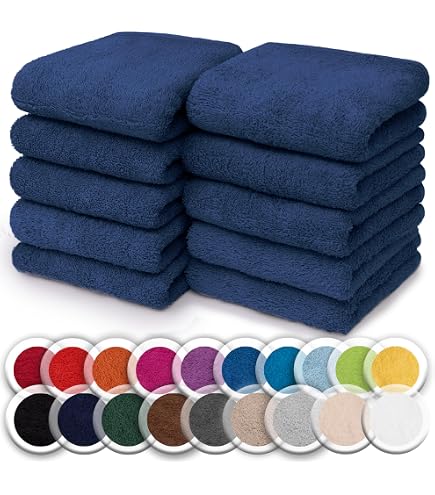 Lot De 10 Gants De Toilette En Coton 100% BaSaTex - 15x21 Cm, 500 G/m², Certifié Öko-Tex, Bleu Marine
