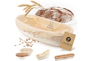 Backefix 500g bis 1 kg Gärkörbchen oval klein (Ø 28cm innen) | Brot backen Zubehör für perfekt geformtes, handgemachtes Brot | naturbelassener Gärkorb zum Brotbacken mit Leinentuch