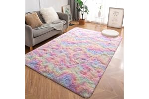 MARATIP Pluszowy dywan, puszysty, okrągły, duży rozmiar, nowoczesny do salonu, dla dzieci, dziewczynek, miękki i puszysty dywan do sypialni/salonu/pokoju dziecięcego (tęczowy, 160 x 230 cm)