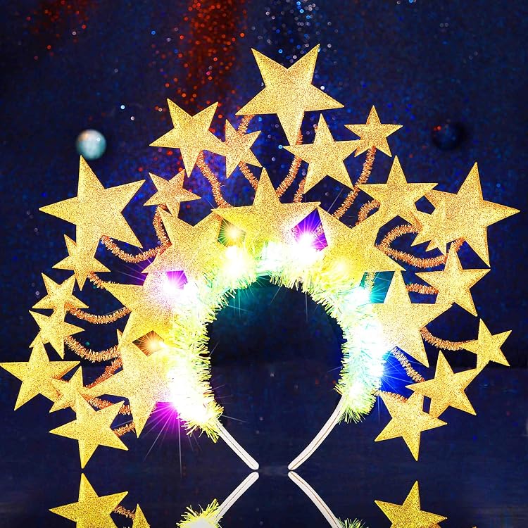 Goldener Glitzer-Haarreif Mit Sternen – Für Karneval, Silvester & Weihnachten, Universalgröße