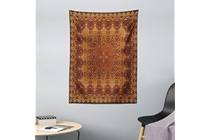 ABAKUHAUS Vendimia Tapiz de Pared y Cubrecama Suave, Encaje Árabe Persa, Resistente a la Suciedad, 110 x 150 cm, Marrón Anaranjado