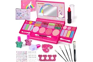 Lubibi Unicorno Set trucco per bambini 15 Pezzi Sicuro e lavabile Kit di Cosmetici Veri per Bambini con Borsa per cosmetici Regalo di Compleanno di Natale Giocattolo per Ragazze età 456789