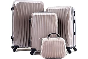 R.Leone Valigia da 1 Fino a Set 4 Trolley Rigido grande, medio, bagaglio a mano e beauty case 4 ruote in ABS 2037 (Oro, Set 4 XS S M L)