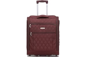 Flight Knight Inteligentna walizka kabinowa 41,9 cm, 2 kółka do easyjet, Ryanair, British Airways, idealna również do pociągów i autokarów, Burgundowy pikowany, 56x45x25cm, Bagaż podręczny
