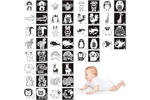 SPRITEGRU 25 Tarjetas de estímulo Visual para bebés, Tarjetas de Montessori de Desarrollo sensorial de Doble Cara de Alto Contraste en Blanco y Negro (14cm x 14cm)
