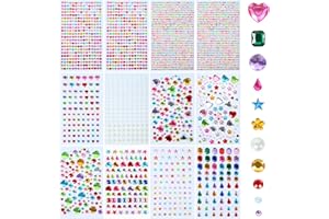 KERATOBLEEM 3300 Strass Autoadesivi Colorati, 12 Fogli Acrilico Adesivi Strass, Adesivi Glitter, per Viso, Artigianato Occhi, Nails Decorazione, fai-da-te, Decorazioni e Lavoretti