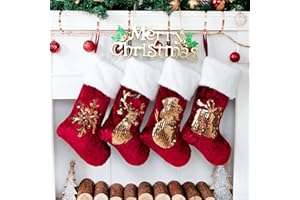 Beyond Your Thoughts Nikolausstrumpf Weihnachtsstrumpf zum Befüllen & Aufhängen, Nikolaussocke Weihnachtsdekoration für Kamin, Weihnachtsbaum, Wand, Treppe,Rot und Gold, 4er Set