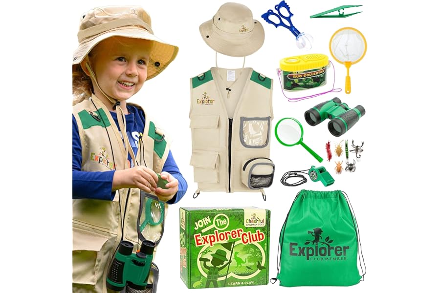 Premium Kids Explorer Kit with Extra Sturdy Accessories for 3-7 Year Old, Bug Hunting Kit Explorer Costume Zoo Keeper Vest & Hat for Boys/ Girls, Outdoor Safari Nature STEM Educational (Green)