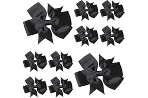LILIUM KIDS 10pcs Black Hair Bows Clips Slides Grips 3" inch Pinwheel Solid Vibrant Colour Girls Hairbows