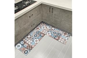 HZVRTN Alfombra de cocina de 40 x 60 + 40 x 120 cm, lavable, antideslizante, alfombra de PVC para cocina, 2 unidades, respaldo de goma, para comedor, cocina, pasillo (A)