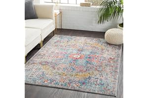 ARTISTIC WEAVERS Surya Asmara Vintage Rug - Area Rugs Living Room, Hallway Floor, Kitchen Carpet - Traditional Multicoloured Boho Rug, Easy Care Pile - Large Rug 160x220 cm Grey and Orange Rug