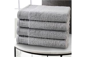 GC GAVENO CAVAILIA Greek Key Bath Towels 4 Pack – Large 500 GSM Towels with Quick Dry & Super Absorbent Finish, Soft 100% Egyptian Cotton Bathroom Towel Set, Luxurious Feel - 66 x 115 CM - Grey