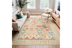 BEIMO 120x170CM Area Rugs for Bedroom,Vintage Boho Carpets for Living Room Non Slip Machine Washable Rug Short Low Pile Rug for Kitchen Dining, Hallway, Office-Orange