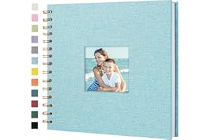 Hiwhy Album photo Scrapbook avec couverture en lin, 20,5 x 20,5 cm, couverture rigide, pages blanches en papier kraft, livre de souvenirs, pour voyage, mariage, livre d'or, Noël (20 feuilles/40 pages)