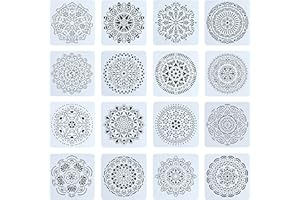 PIACOLNIC 16Pcs Mandala Stencils, 6 x 6 Inches Reusable Art Painting Stencil for Wall, Mandala Drawing Stencils and Templates for Painting on Wood Signs Wall Furniture Tile Fabric Scrapbook