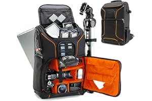 USA Gear Digital Camera Backpack DSLR Photo Bag with Comfort Design, Waterproof Cover, Laptop Storage, Tripod Holder, Adjustable Lens Storage - Compatible with Full-Sized Digital Cameras - Orange