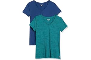 Amazon Essentials Damen Active Quick Dry Tech Stretch Kurzarm-T-Shirt mit V-Ausschnitt (in Übergröße erhältlich), 2er-Pack