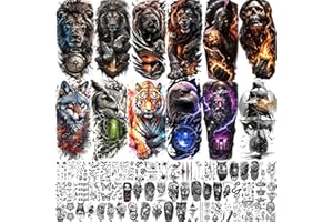 LAROI 72 Blatt Bunt Löwe Schädel Temporäre Tattoos Damen Herren, Aquarell Halloween Tattoo Aufkleber Haut Zeus Adler Tiger Schiff, Wasserfest Fake Tattoos zum Aufkleben Klebetattoos Erwachsene Frauen Männer
