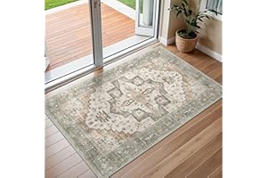 BEIMO Boho Fußmatte Innen 60x90cm, Vintage Fußmatte Waschbar, Kleine Teppiche Orientalisch rutschfest für Haustür, Flur, Küche, Taupe Grau