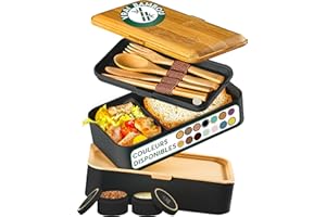 Umami Bento Lunch Box, 2 Pots à Sauce & Couverts en Bois Inclus, Lunchbox Micro-Ondable Boîte à lunch Adulte/Enfant, Boîte Repas Compartimentée, Boîte Bento Lunch Box, Bento Box